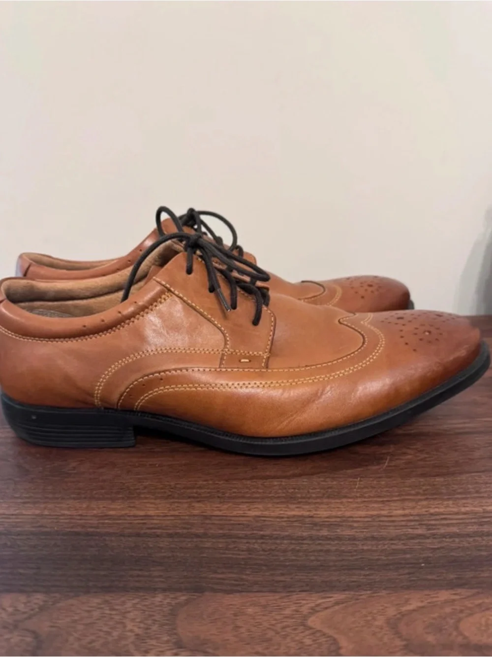 Nuun Bush Men's Brown Leather Wingtip Dress Shoes with Comfort Gel Insole 9.5W